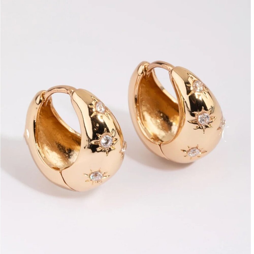 Celestial Star Gold Huggie Hoop Earrings